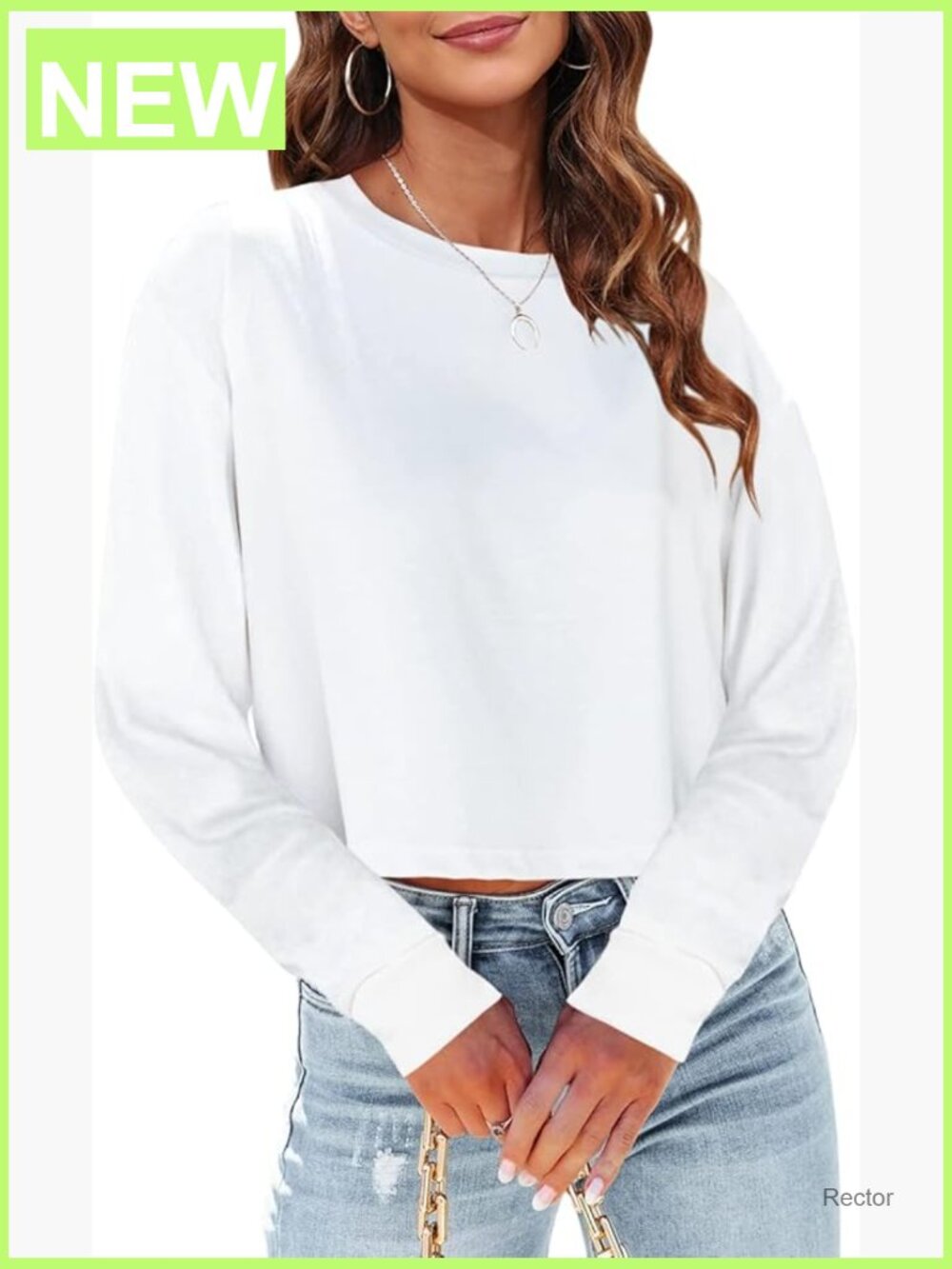 Long Sleeve Loose Fit Crop Top Tee Crew Neck Casual